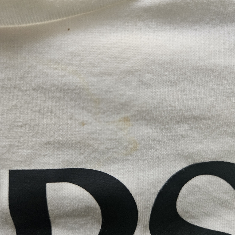 Versace Kids Tee in White with Bold Logo Small Yellowish Stain In Front. - Picture 6 of 13